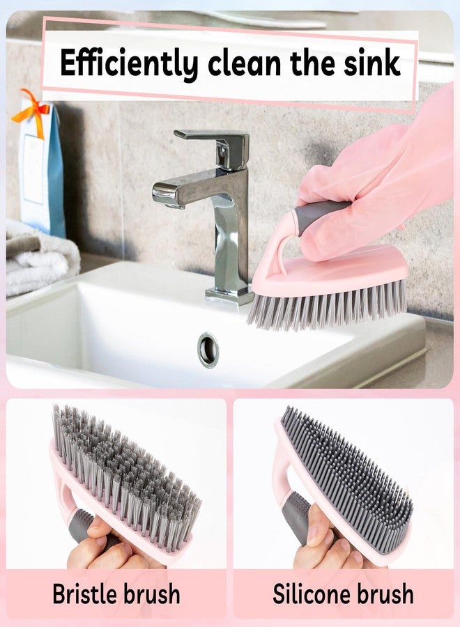 CALBEAU 14 Pcs Bathroom Cleaning Tools with Toilet Brush, Scrub Brush, Cleaning Brush for Toilet, Bathtub, Pink Toilet Brush and Holder Set with Ergonomic Handle and Sturdy Bristles - Image 3
