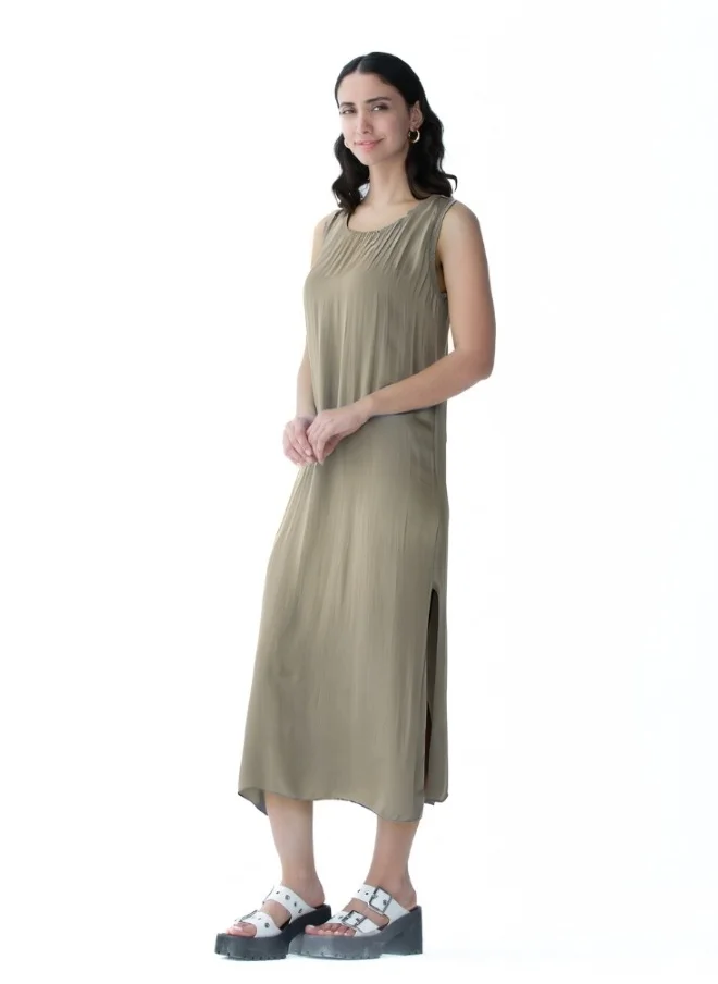 هايليز Classic Olive Sleeveless Midi Dress