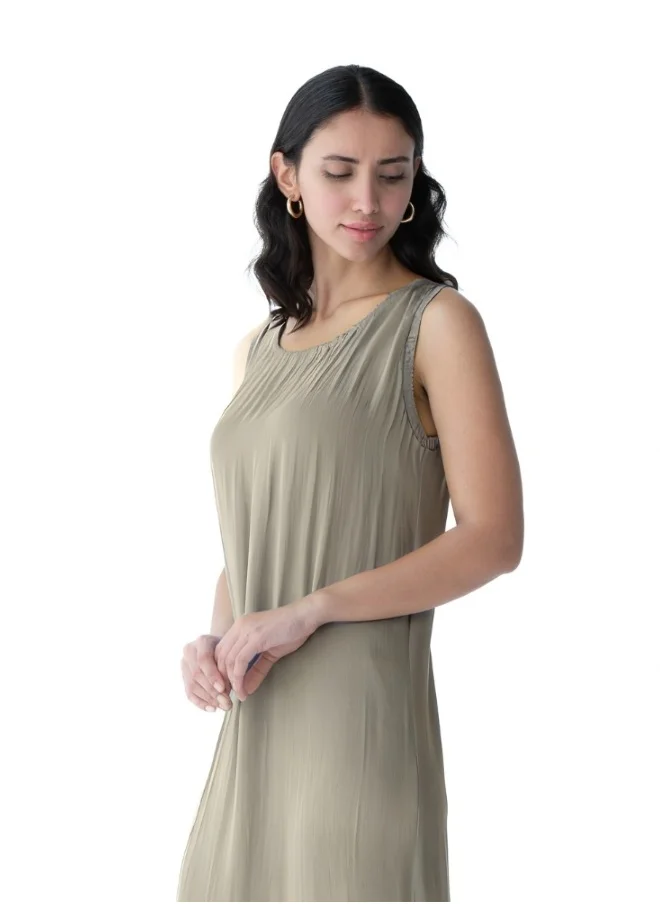 هايليز Classic Olive Sleeveless Midi Dress