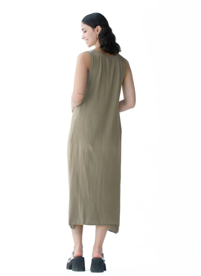 هايليز Classic Olive Sleeveless Midi Dress