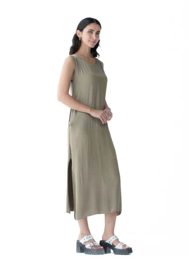 هايليز Classic Olive Sleeveless Midi Dress