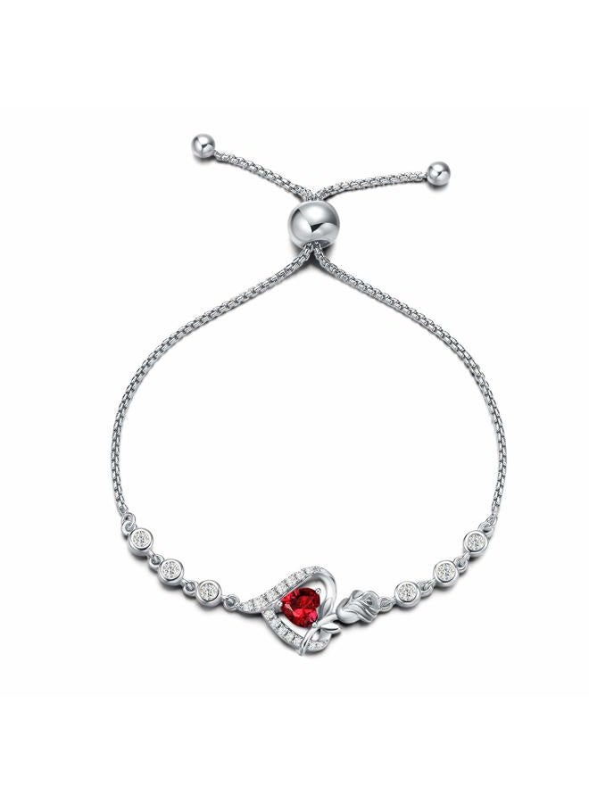 Agvana January Birthstone Jewelry Garnet Bracelet Valentines Day Gifts for Her Sterling Silver Tennis Bracelet Rose Flower Heart Bolo Bracelets Anniversary Birthday Gifts for Women Girls Mom Wife Her - Image 1