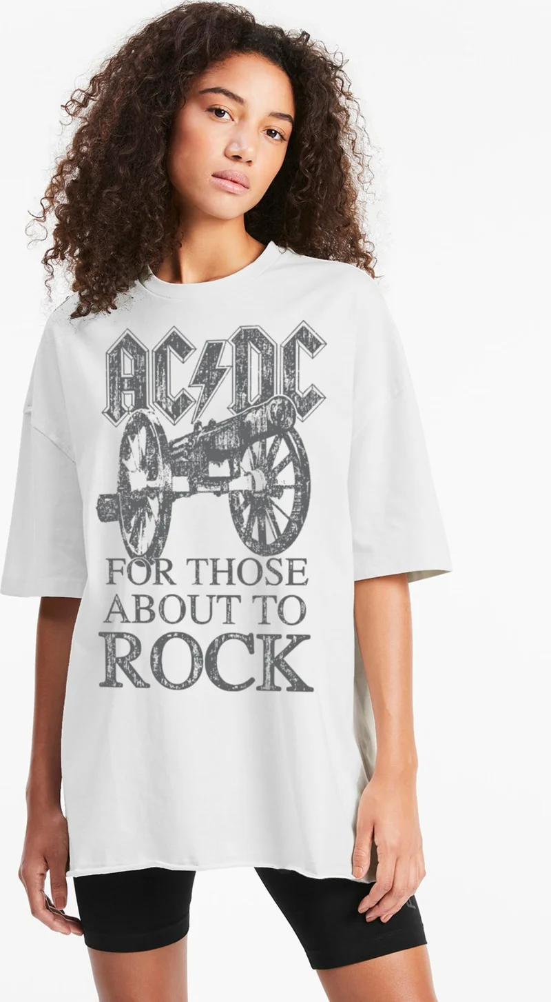 Top Rock Acdc White Oversize Women's T-Shirt