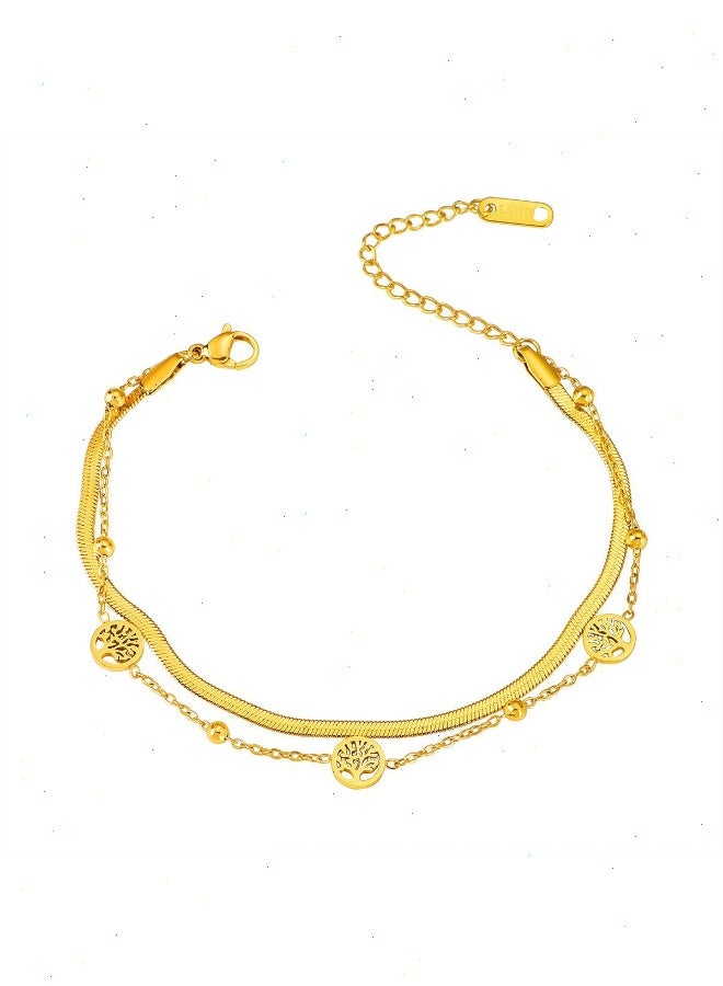 يواوليتي اساور نسائية، سوار اسوارة نسائية شجرة الحياة للنساء - سلسلة أنيقة من الفولاذ المقاوم للصدأ مطلية بالذهب، هدية مجوهرات ملهمة لها - Image 2