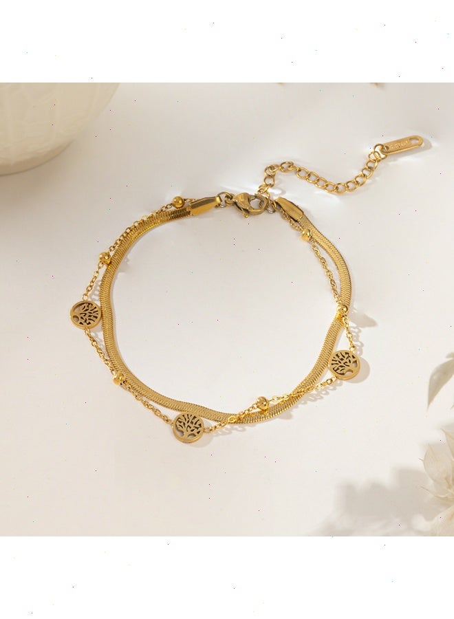 يواوليتي اساور نسائية، سوار اسوارة نسائية شجرة الحياة للنساء - سلسلة أنيقة من الفولاذ المقاوم للصدأ مطلية بالذهب، هدية مجوهرات ملهمة لها - Image 3