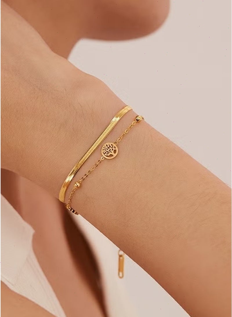 يواوليتي اساور نسائية، سوار اسوارة نسائية شجرة الحياة للنساء - سلسلة أنيقة من الفولاذ المقاوم للصدأ مطلية بالذهب، هدية مجوهرات ملهمة لها - Image 5