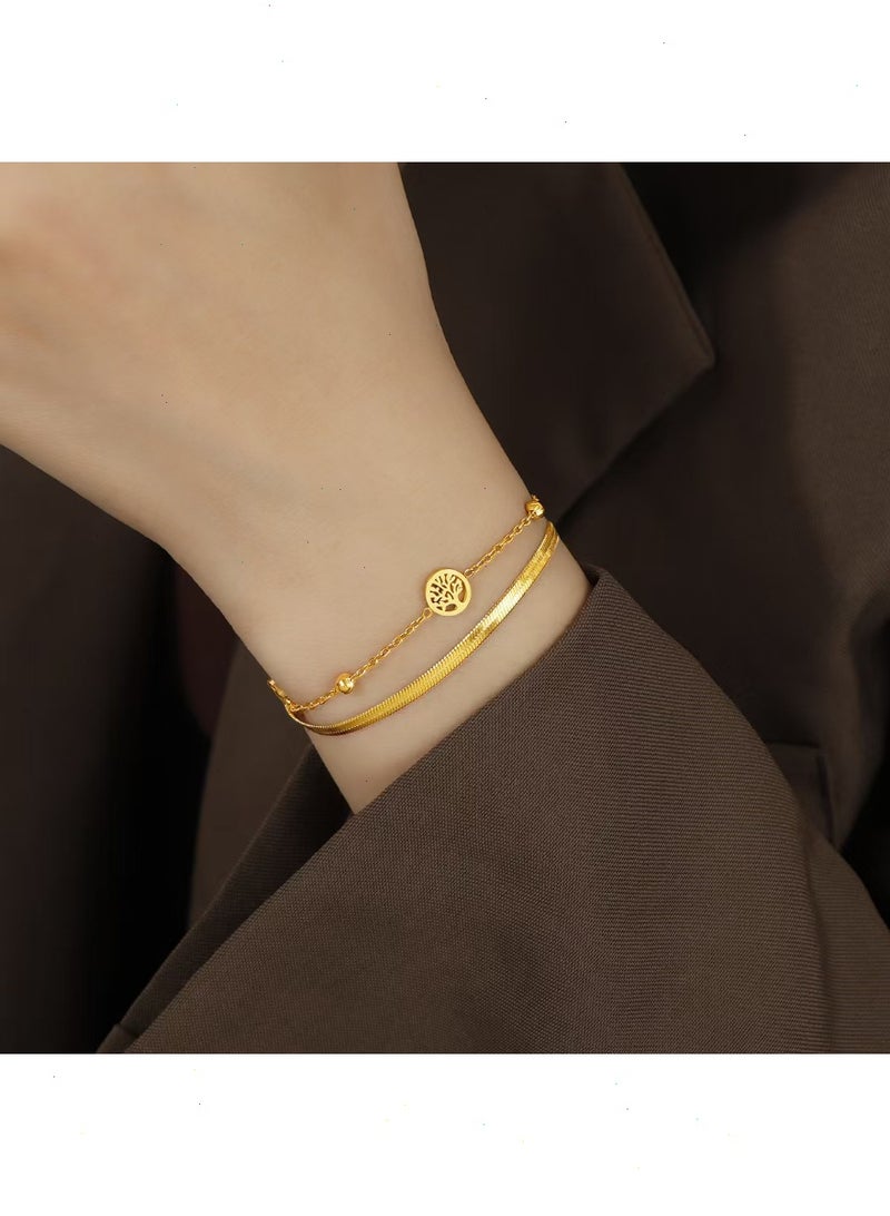 يواوليتي اساور نسائية، سوار اسوارة نسائية شجرة الحياة للنساء - سلسلة أنيقة من الفولاذ المقاوم للصدأ مطلية بالذهب، هدية مجوهرات ملهمة لها - Image 1