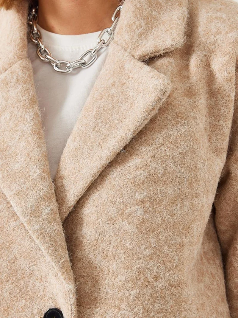 Bianco Lucci LUCCI Oversized Plush Coat with Shawl Collar and Pocket
