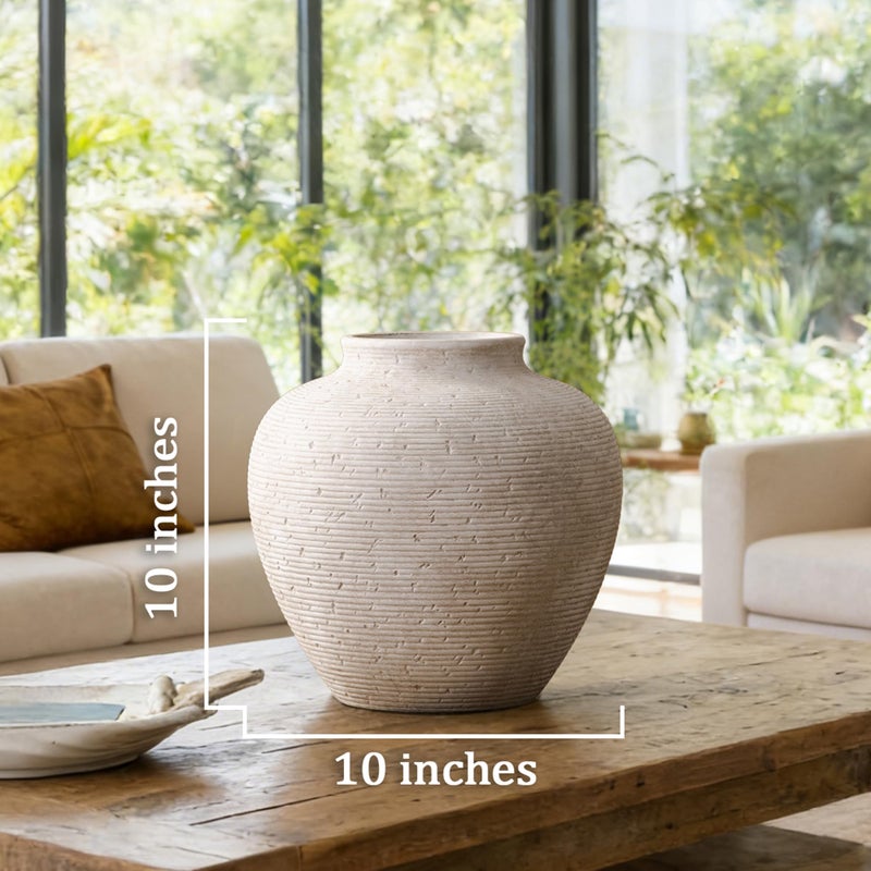 Vanselia Ceramic Flower Vase Home Decor - Large Tall Farmhouse Table Vases Rustic Vintage Living Room Kitchen Bedroom Decorations for House Book Shelf Office Coffee Desk Dining Fireplace (10" Rustic) - Image 3
