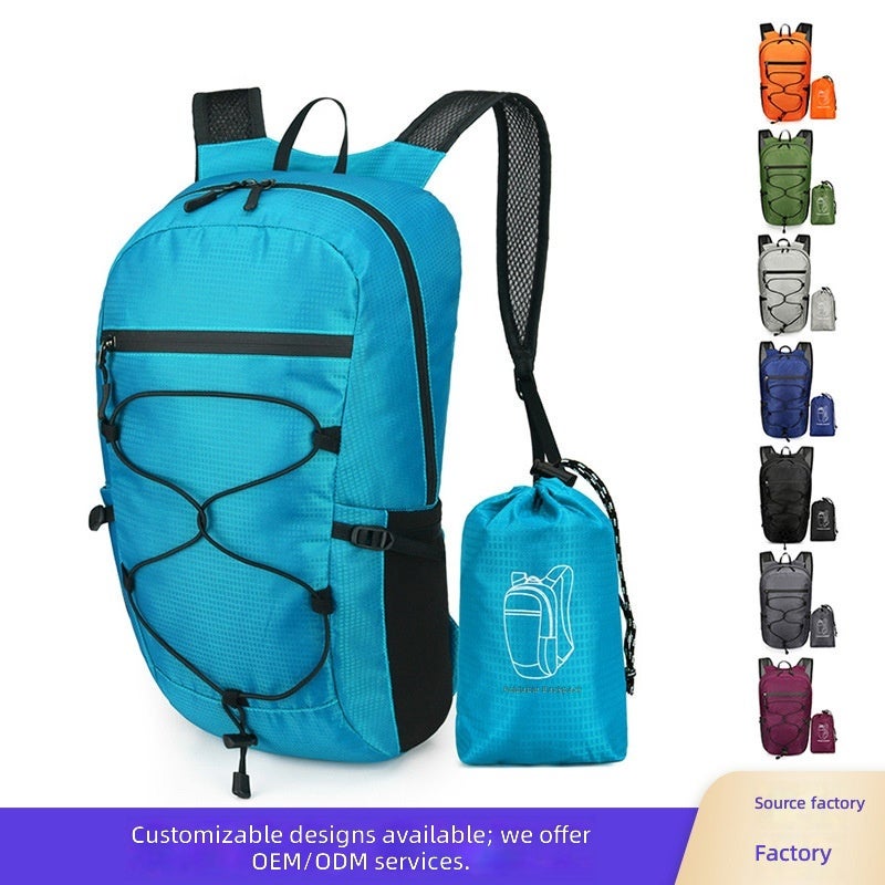 Foldable Waterproof Outdoor Backpack, Nylon Unisex Travel Bag Under 20L in Solid Colors - Image 2