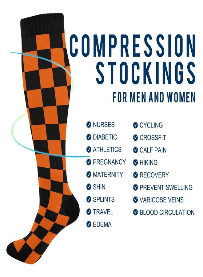 Dussdil Black Orange Checkered Compression Socks for Women and Men Circulation Long Socks for Athletic Running Cycling Nurse Stockings Socks - Image 4