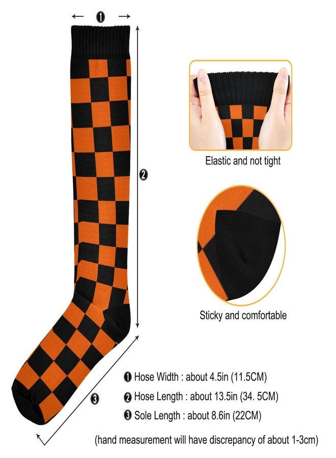 Dussdil Black Orange Checkered Compression Socks for Women and Men Circulation Long Socks for Athletic Running Cycling Nurse Stockings Socks - Image 3