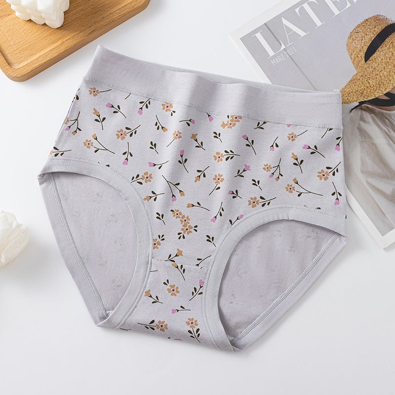 High Waist Cotton Ladies Print Briefs 325# Silver Gray