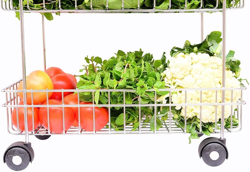 Kavid Stainless Steel 3 Layer Fruit and Vegetable Stand Basket Trolley Storage Rack Silver - Image 2
