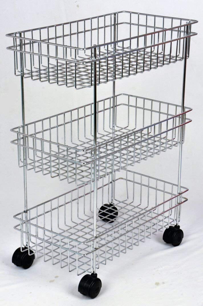 Kavid Stainless Steel 3 Layer Fruit and Vegetable Stand Basket Trolley Storage Rack Silver - Image 4