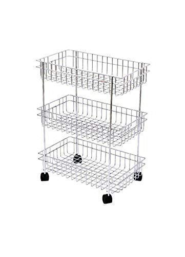Kavid Stainless Steel 3 Layer Fruit and Vegetable Stand Basket Trolley Storage Rack Silver - Image 5