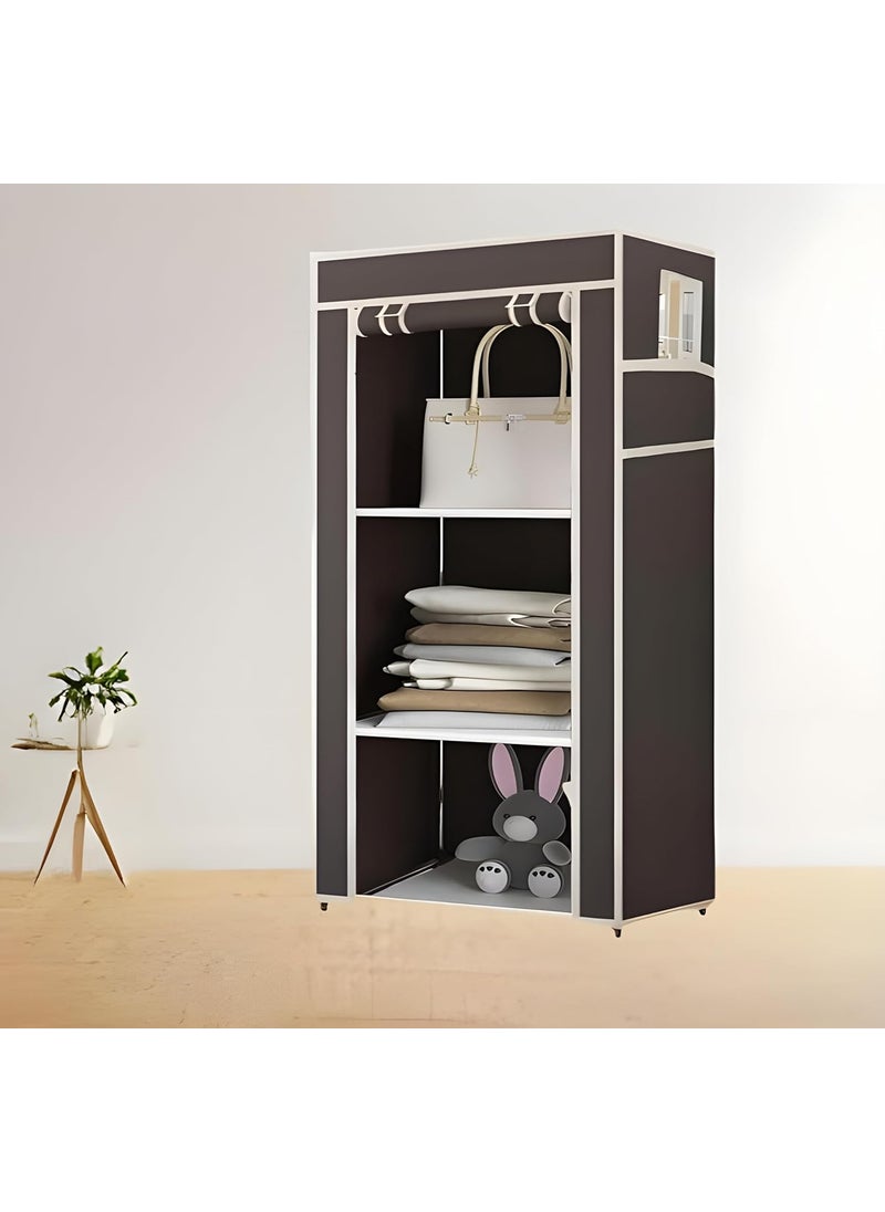 Whitecloud TRANSFORMING HOMES Whitecloud TRANSFORMING HOMES 3L Collapsible Wardrobe Closet with Metal Rods and Plastic Jointers Non Woven Fabric Cloth Storage Organizer Lightweight and Easy to Assemble W 61003 Brown  - Image 1