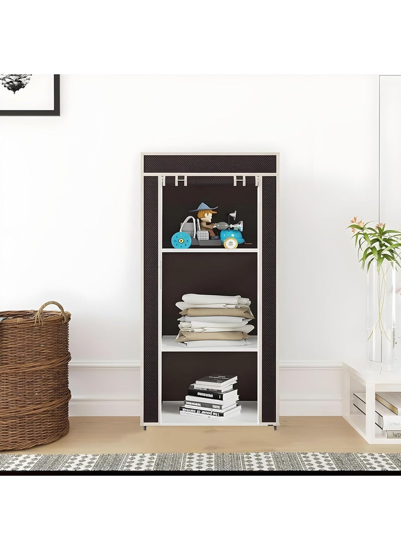 Whitecloud TRANSFORMING HOMES Whitecloud TRANSFORMING HOMES 3L Collapsible Wardrobe Closet with Metal Rods and Plastic Jointers Non Woven Fabric Cloth Storage Organizer Lightweight and Easy to Assemble W 61003 Brown  - Image 2