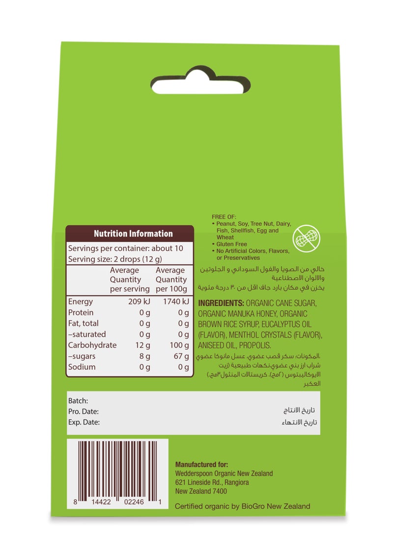 Wedderspoon Organic Manuka Honey Drops Eucalyptus  120 Grams  - Image 2