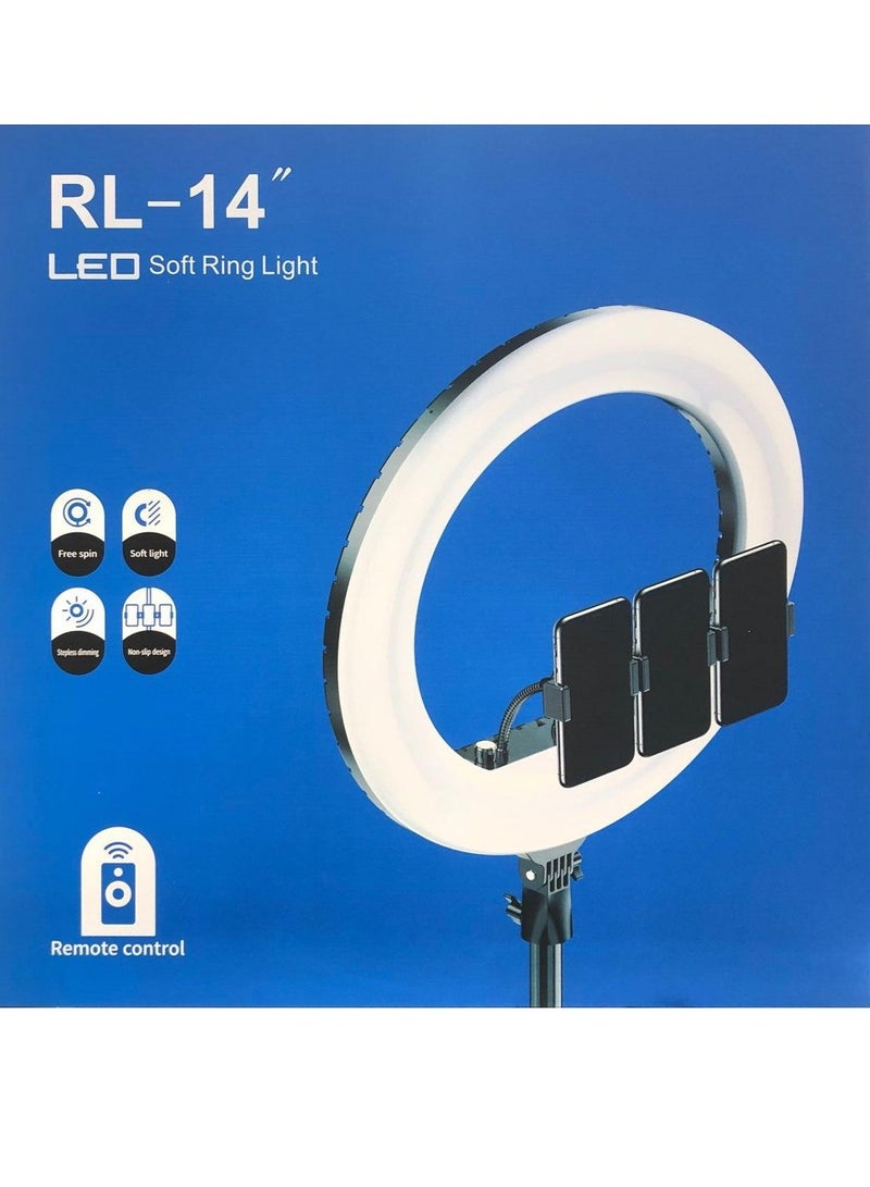 RL-14 LED Ring Light 14 Inch Soft Ring Light for Smartphones YouTube TikTok Videos with Tripod & 3 phone Holders - Image 1