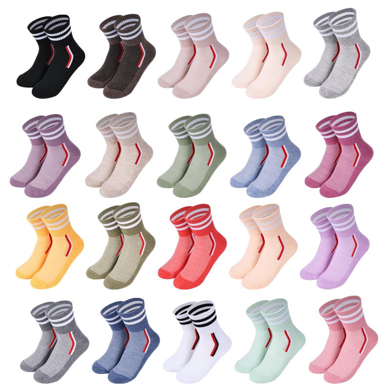 IDALOP Women's Colorful Athletic Crew Socks Casual Soft Quarter Retro Striped, 20-Packs - Image 1