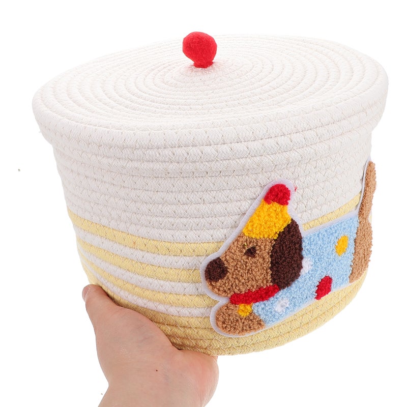 Cute Dog Toy Basket with Lid Woven Cotton Rope Storage Bin Decorative Storage Container Large Capacity Organizer for Home Car - Image 2