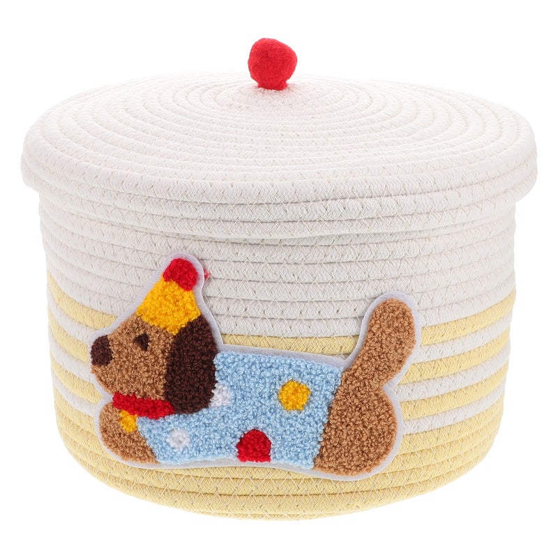 Cute Dog Toy Basket with Lid Woven Cotton Rope Storage Bin Decorative Storage Container Large Capacity Organizer for Home Car - Image 1
