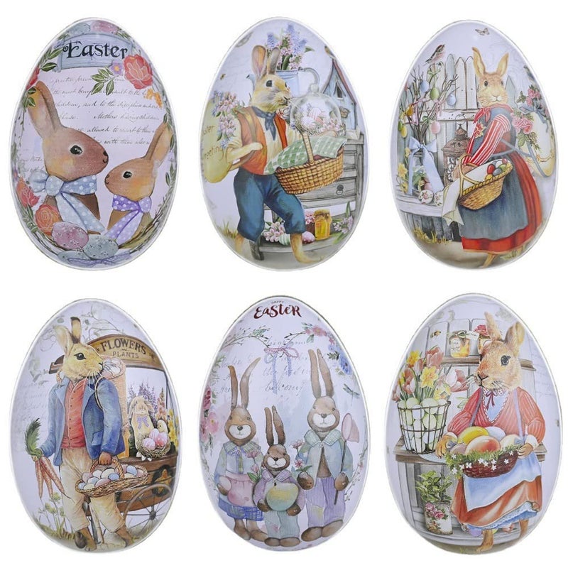 Crazy Night Assorted Metallic Easter Egg Container Different Design Wedding Supplies Painting Print Candy Packaging Box Tin Easter Day Eggs Random Color 6