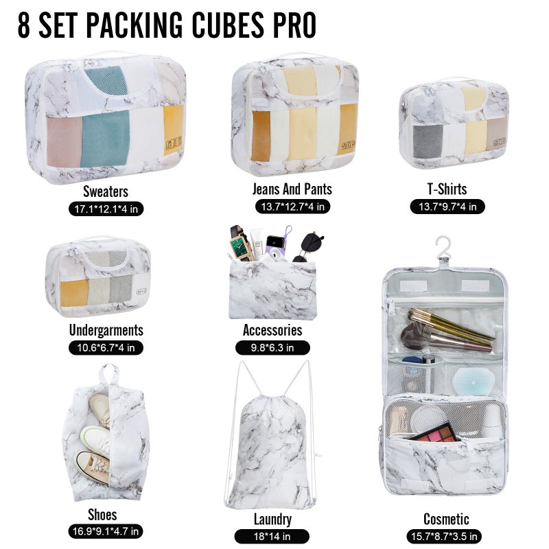 Veken 8 Set Packing Cubes for Travel Essentials, Suitcase Organizer Bags in 4 Sizes, Carry-On Luggage Accessories with Large Laundry & Hanging Toiletry Bag, Must-Have for Airplane, Road Trip & Camping - Image 2