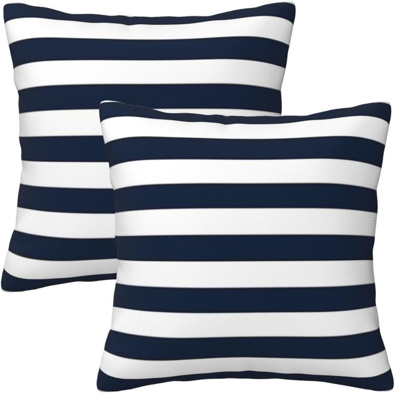 Poream أغطية وسائد زخرفية مخططة بالأزرق الداكن والأبيض مقاس 20x20 بوصة على طراز المزرعة، غطاء وسادة ناعم، مجموعة من 2 للأريكة والسرير وغرفة النوم والكرسي وغرفة المعيشة والديكور المنزلي - Image 1