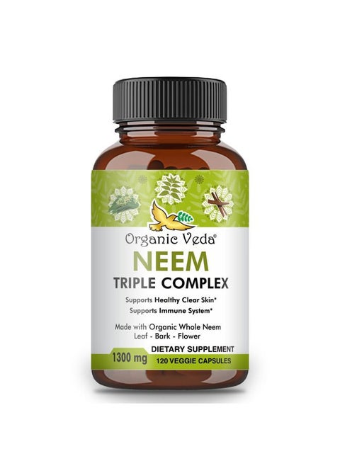 Neem Capsules with Triple Complex Neem Leaf Extract, Bark & Flower - Herbal Neem Supplement Boosts Immunity, Improves Digestion, Skin Health & Support Cleansing - 120 Count