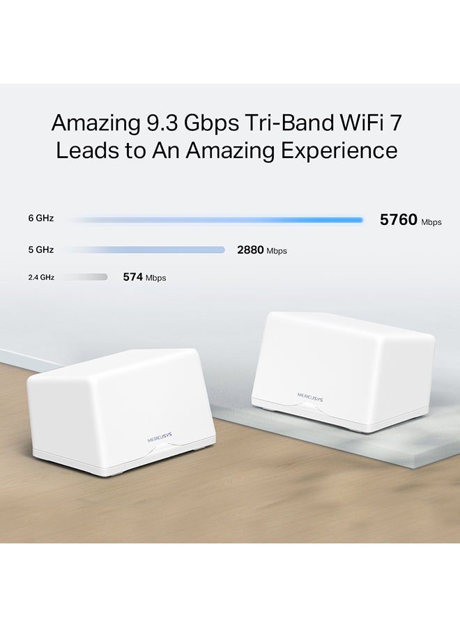 MERCUSYS Tri-Band BE9300 Whole Home Mesh Wi-Fi 7 System | 6GHz Band | Full 2.5Gbps WAN/LAN Ports | 6000ft2 Coverage | Connect Over 200 Devices | Easy App Control | Parental Controls | New Device Access Alert(Halo H47BE-2 pack) White - Image 4