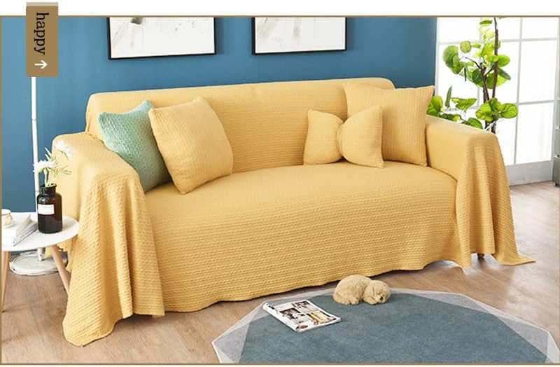 Sofa Throws Large Woven Sofa Stereoscopic Jacquard Throw for Sofa 123 Seater Bedspread and Armchair Versatile Sofa Bedspread Travel Throw(Yellow,180 * 340cm) - Image 2