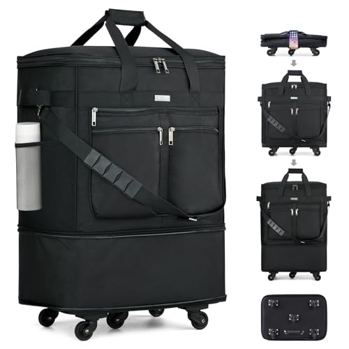 MILADA Expandable Luggage Bags for Travel Foldable Suitcase with Wheels Collapsible Rolling Travel Duffle Bag Lightweight Large Suitcases without Telescoping Handle, Black - Image 1