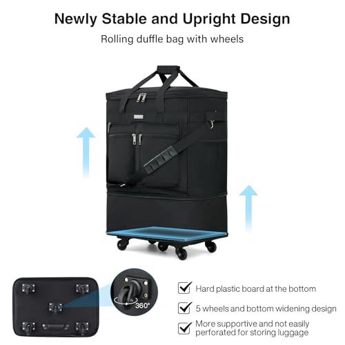 MILADA Expandable Luggage Bags for Travel Foldable Suitcase with Wheels Collapsible Rolling Travel Duffle Bag Lightweight Large Suitcases without Telescoping Handle, Black - Image 3