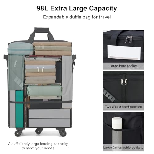 MILADA Expandable Luggage Bags for Travel Foldable Suitcase with Wheels Collapsible Rolling Travel Duffle Bag Lightweight Large Suitcases without Telescoping Handle, Black - Image 5