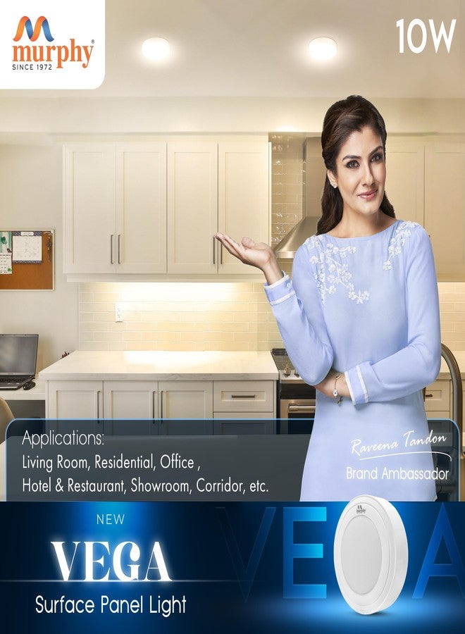 مورفي لوحة إضاءة مورفي فيغا LED دائرية السطح بقوة 10 واط - (أبيض دافئ، عبوة من 12 قطعة، بلاستيك) لا حاجة لسقف معلق - Image 4