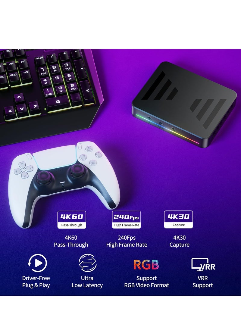 SYOSI - Capture Card 4K@60Hz 1080p@240Hz 4K@30Hz 1080p@120Hz Pass Through Capture Card for Streaming and Gaming USB3.0 Video Capture Card for Xbox x s One, PS5 4 Switch Windows Mac HDR 10 and VRR Support - Image 1