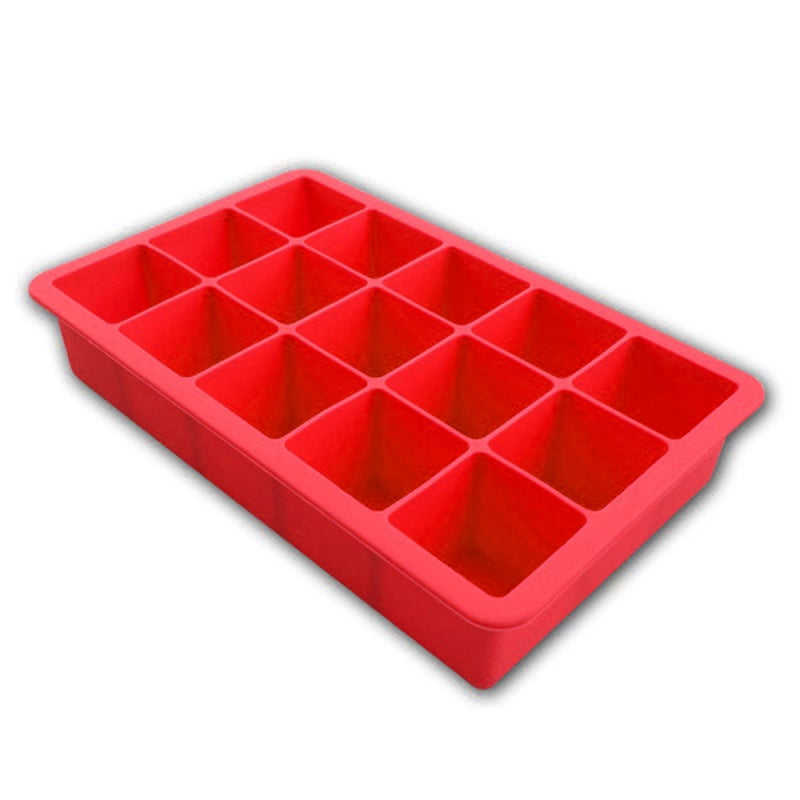 Silicone Ice Cube Tray: Red Food Grade Silicone - Leakproof Balanced Design Flexible Tray for Freezer Home Drinks Preparation - Image 1