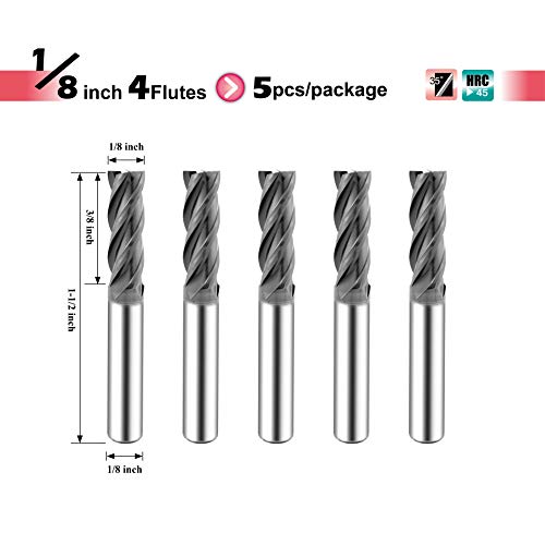 SPEED TIGER قاطع نهاية كربيد SPEED TIGER ISE 1/8” – 4 شفرات، رأس مربع، مطلي بـ AlTiBN، بت CNC لصلب مقسى، صلب سبائكي، صلب غير قابل للصدأ – صنع في تايوان، عبوة 5 قطع - Image 3