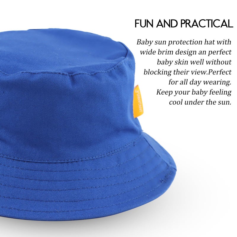 JANGANNSA Cotton Baby Sun Hat Infant Toddler Boys Girls Bucket Hats Summer Sun Protection Kids Beach Caps (Royal Blue, 48cm) - Image 3