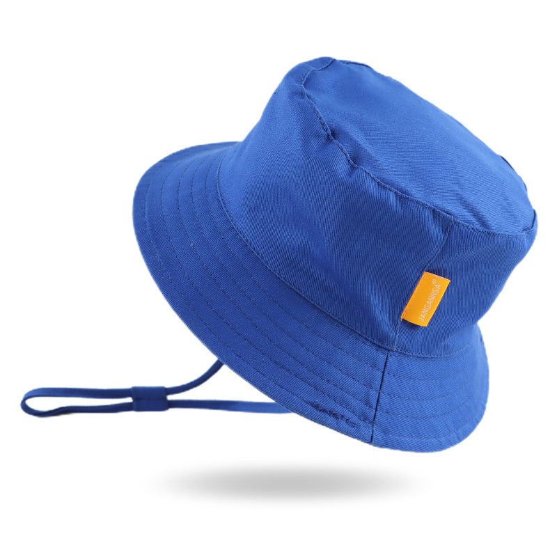 JANGANNSA Cotton Baby Sun Hat Infant Toddler Boys Girls Bucket Hats Summer Sun Protection Kids Beach Caps (Royal Blue, 48cm) - Image 1