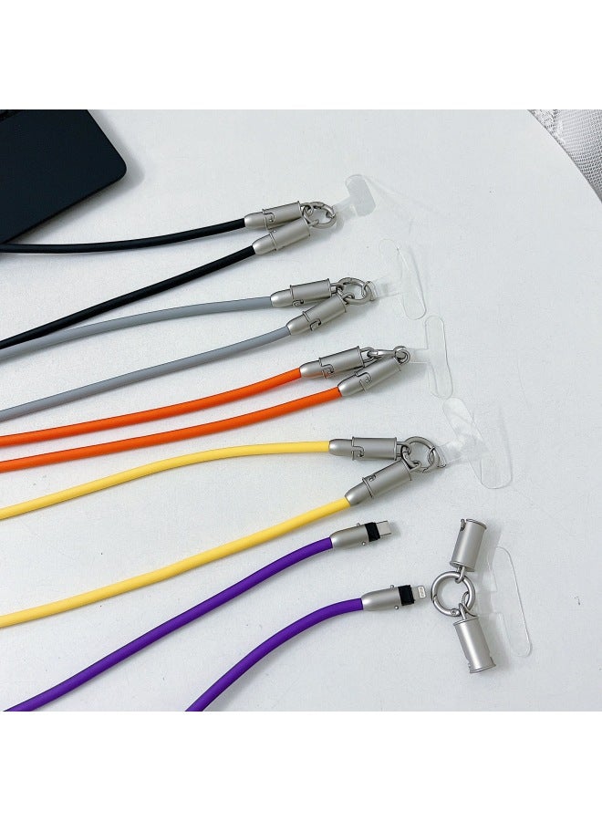 إسكدنيا كابل بيانات سلكي من السيليكون الحقيقي للشحن السريع للهاتف المحمول، شحن معلق للرقبة اثنين في واحد، مادة صديقة للبشرة - اللون: أرجواني Pd - Image 5