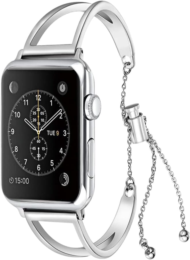 IZONE Apple Watch Chrome Plated Stainless Steel Strap (42mm/44mm/45mm/49mm, Silver)