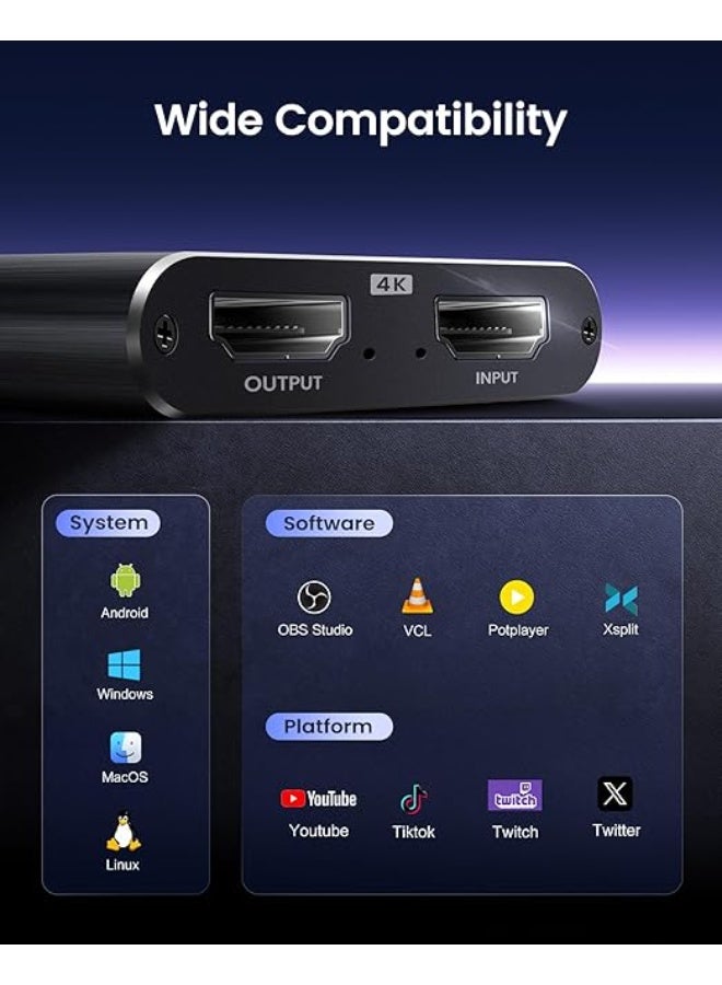 كارت التقاط فيديو HDMI USB-C/A | دعم 4K Loop-Out مع تسجيل 1080P 60FPS للألعاب والبث متوافق مع OBS وأجهزة الألعاب - Image 3