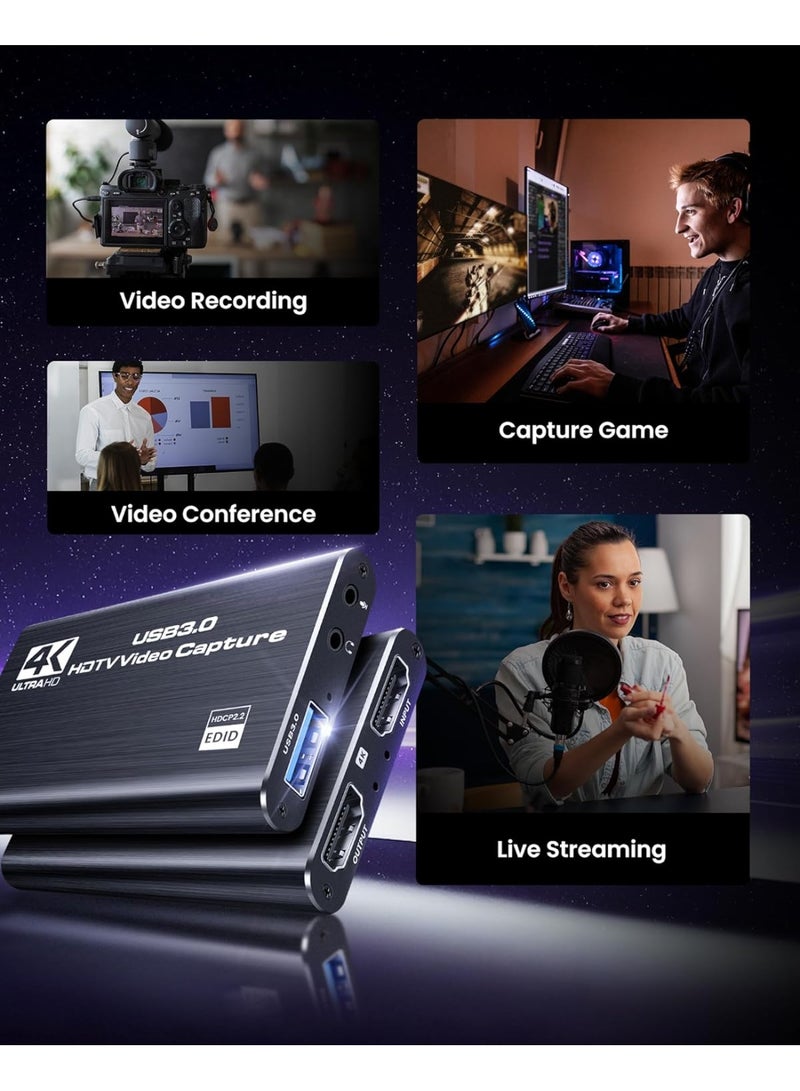 كارت التقاط فيديو HDMI USB-C/A | دعم 4K Loop-Out مع تسجيل 1080P 60FPS للألعاب والبث متوافق مع OBS وأجهزة الألعاب - Image 2