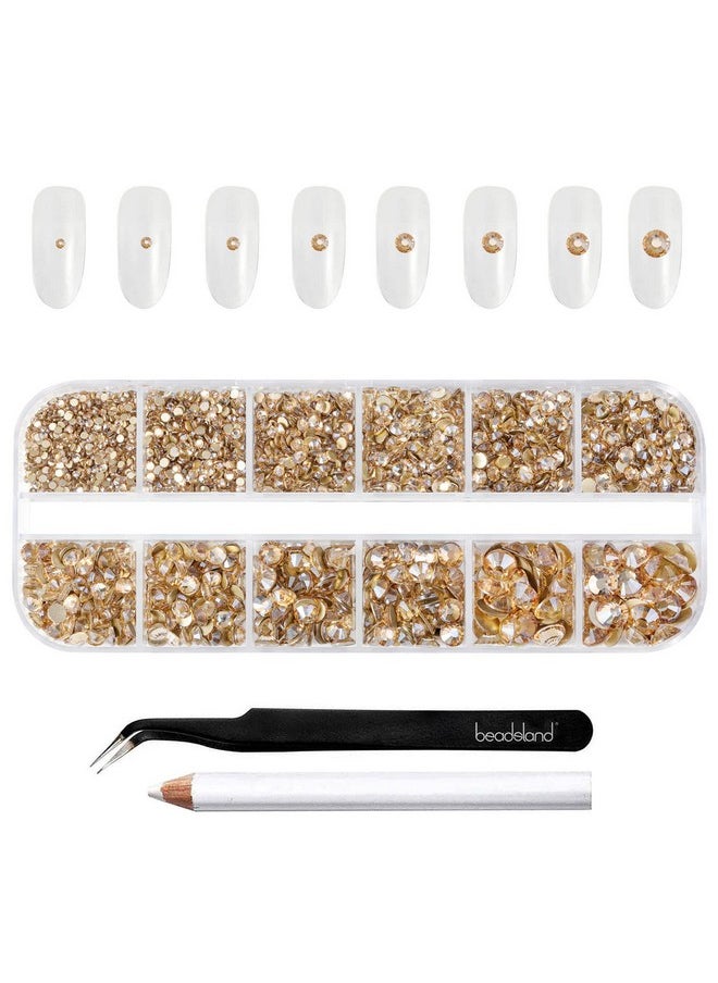 BEADSLAND Rhinestones For Makeup8 Sizes 2500Pcs Gold Flatback Rhinestones Eye Gems For Nails Crafts With Tweezers And Wax Pencilgolden Shadowss4Ss30  - Image 1