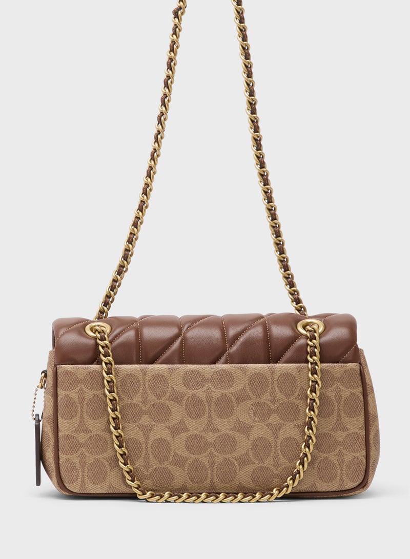 حقيبة كتف بنقشة التابيز مع تطريز