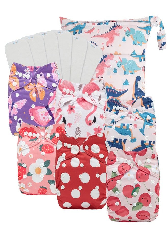 Babygoal Baby Cloth Diaper 6 Pack with 6pcs Inserts and Wet Bag for Fitted Diapers and Prefolds, Adjustable and Reusable Covers for Toddler Boys and Girls - Image 1