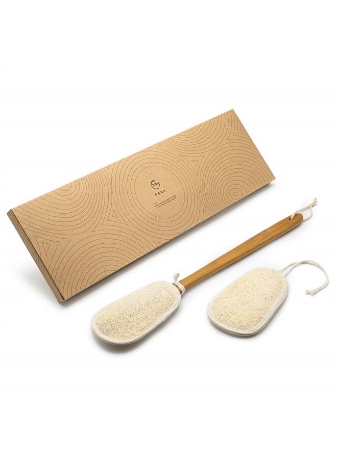 17 Inch Natural Exfoliating Loofah Back Scrubber On a Stick with Luffa Sponge Pads Refills – Long Handle Loofa Body Bath & Shower Brush for Men & Women